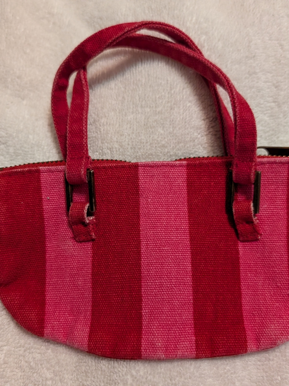 Victoria Secret Striped Pink Red Canvas Mini Bag